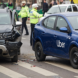 New Brunswick Uber accident lawyer – motorcycle lying on the sidewalk after a serious crash