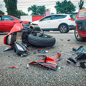 Motorcycle parts scattered on road after accident – Edward Blinder, New Jersey motorcycle accident attorney